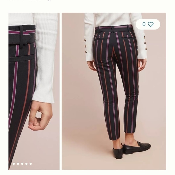 Anthropologie | The Essential Slim Cropped Cotton Blend Trousers With Belt 0 - Picture 2 of 11